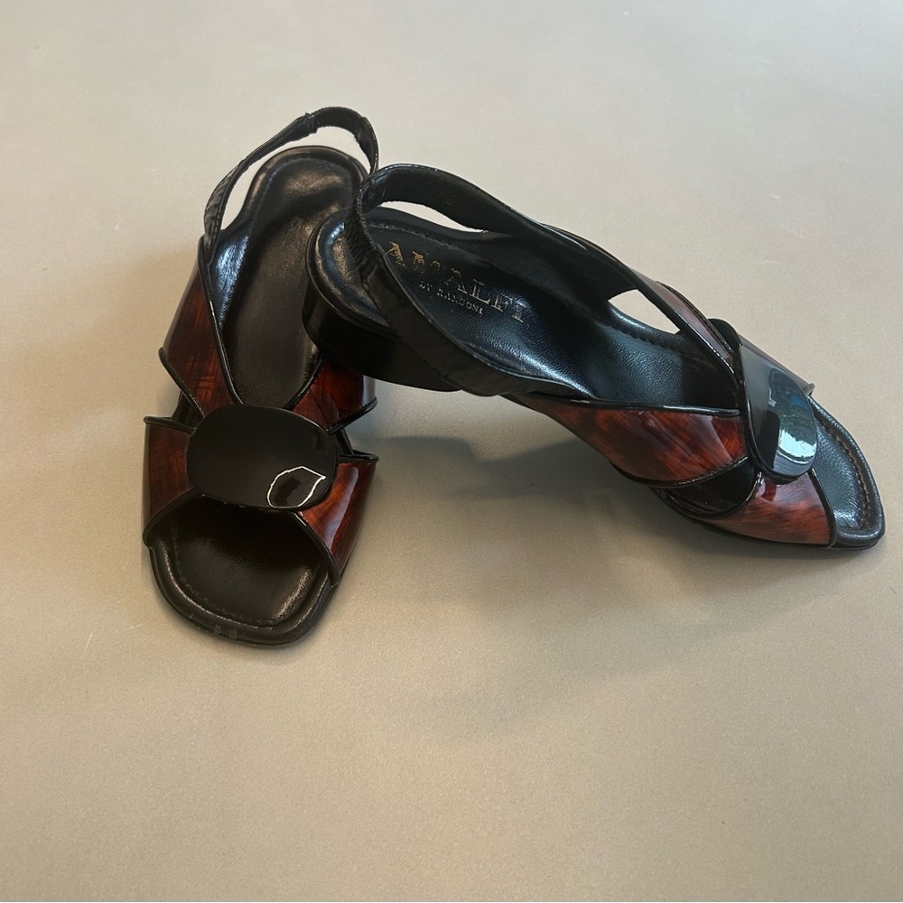 Amalfi Black and Brown Slingback Heels Size 5 - Picture 4 of 9